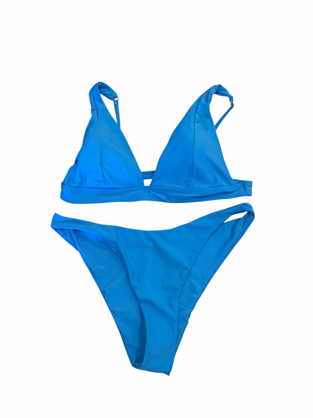 Womenโs Bright Blue Two Piece Triangle Bikini Swimsuit Size Large